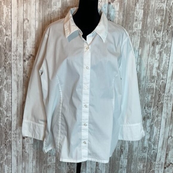 Denim & Company White 3/4 Sleeve Button Down Shirt size XL - Picture 1 of 4